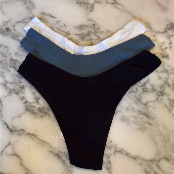 New Quince Organic Cotton HIGH CUT Thong 6 Pack Black, White & Ocean Blue S & XS - Picture 8 of 12
